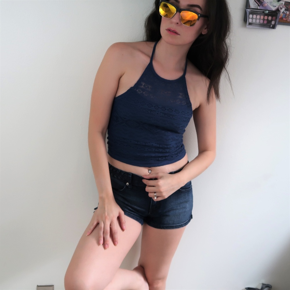 AEROPOSTALE Navy Blue Crop Halter Top